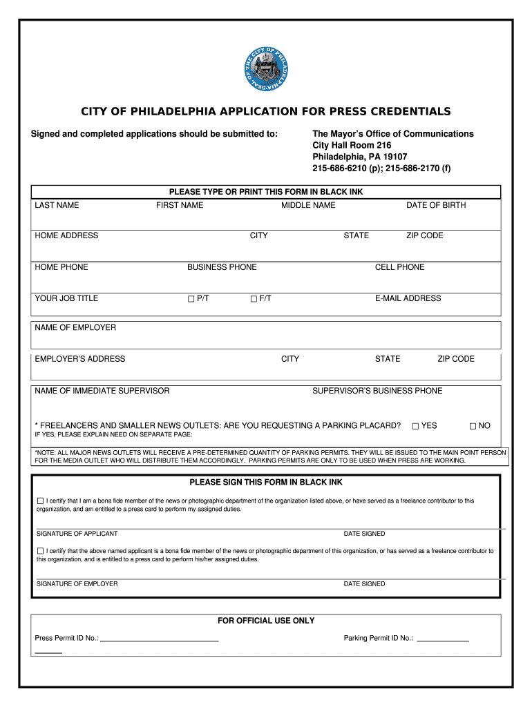 Press Card Online Registration  Form
