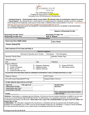 Sunshine State Prior Authorization Form