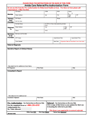 Amida Care ReferralPre Authorization Form Amidacareny