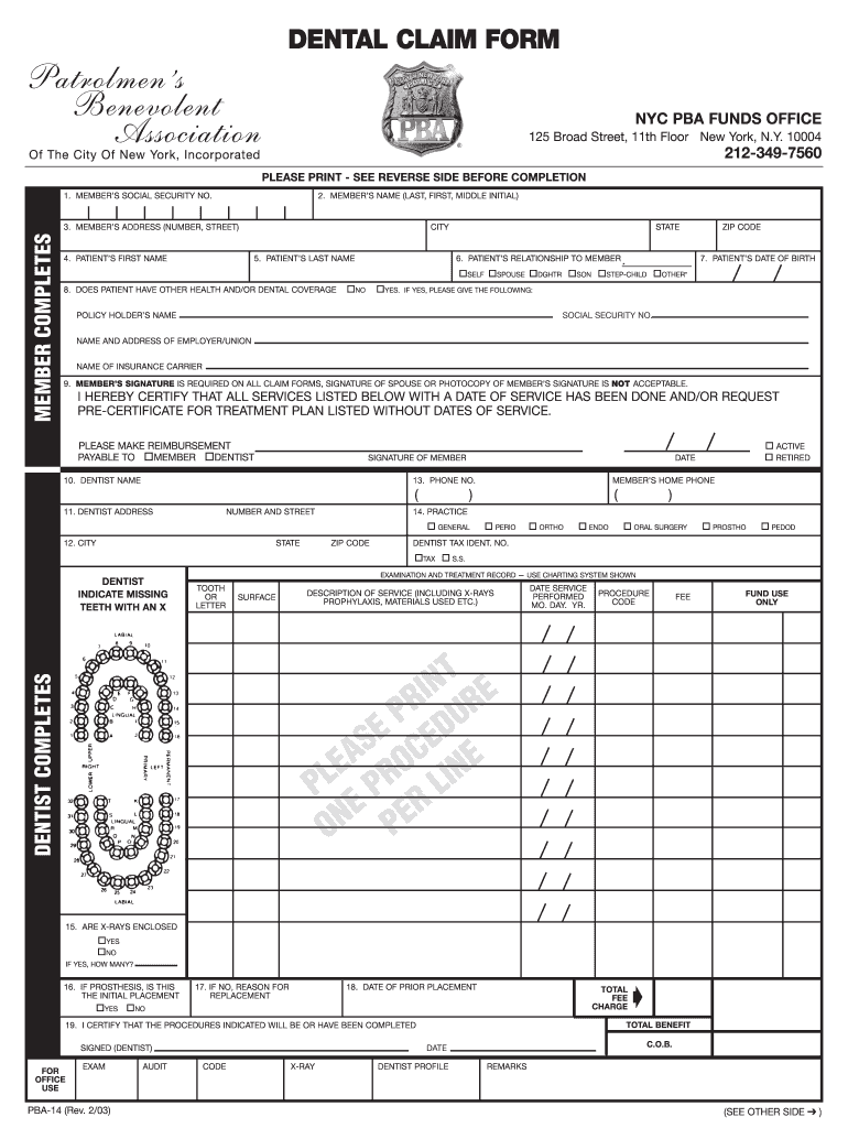  Pba Dental Claim Form 2003-2024