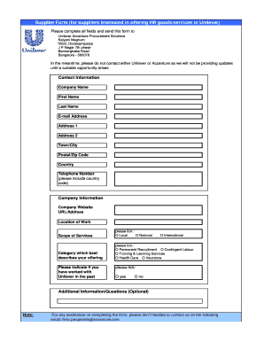 Hindustan Unilever Vendor Registration  Form