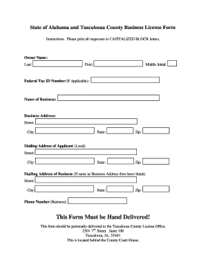 Tuscaloosa County Business License Form