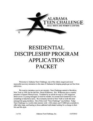 Teen Challenge Application  Form