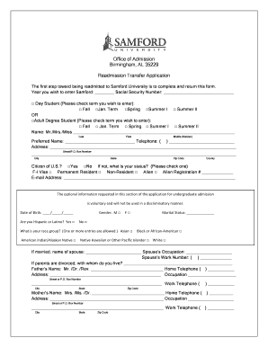 Samford Admission Readmit Form