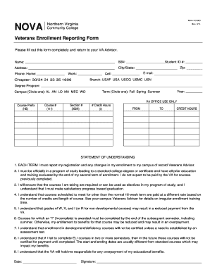 Veterans Enrollment Reporting Form Nvcc