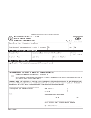 Manufactured Home Affidavit of Affixation Rider  Form