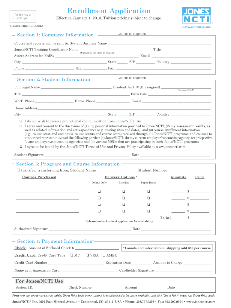  PDF Ncti Enrollment Application Form 2013