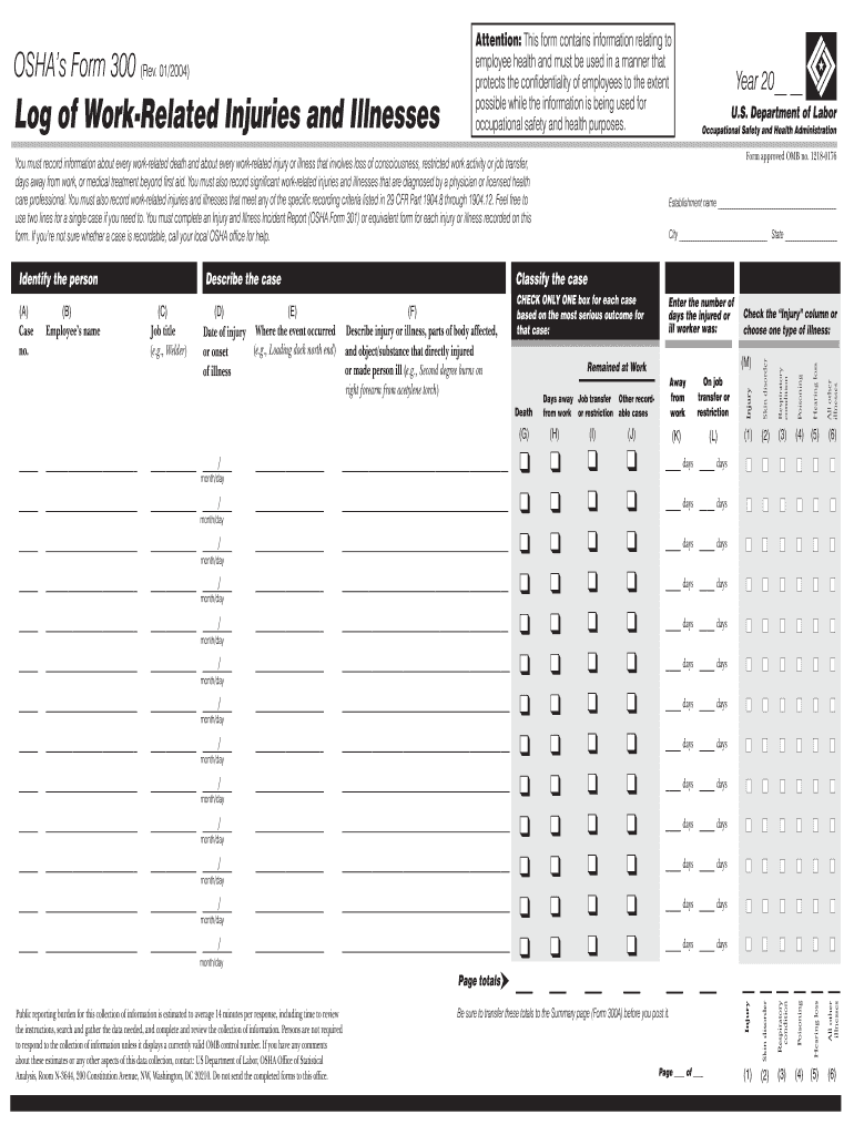 Osha 300 Forms Printable