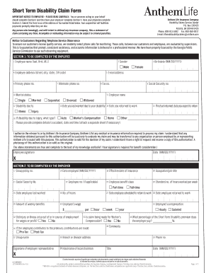 Short Term Disability Claim Form Anthem