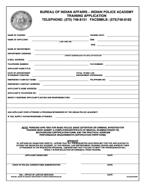 IPA Training Application Bureau of Indian Affairs Bia  Form