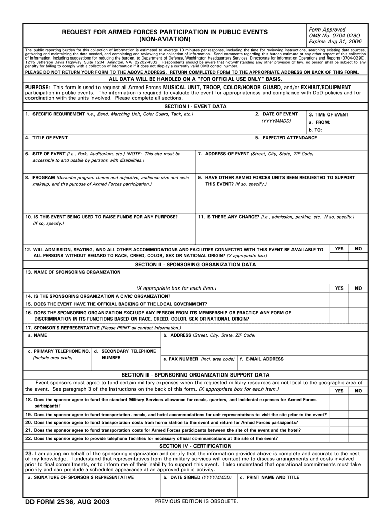  Dd Form 2536 2016-2024