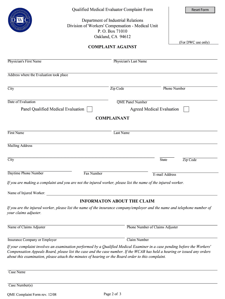 Where to Mail a Qme Complaint Form