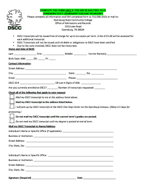 Dyersburg State Community College Transcript Request Form