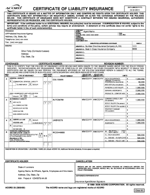 Certificate of Liability Insurance Louisiana Form