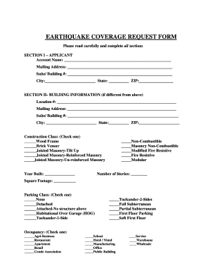 Icat Earthquake Coverage Request Form
