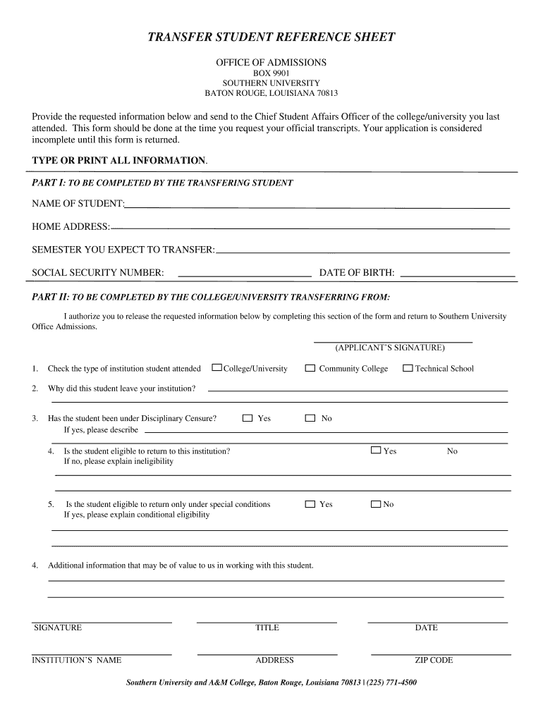 Student Reference Sheet  Form