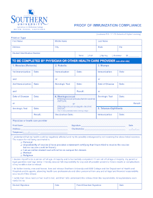 Southern University Immunization Form