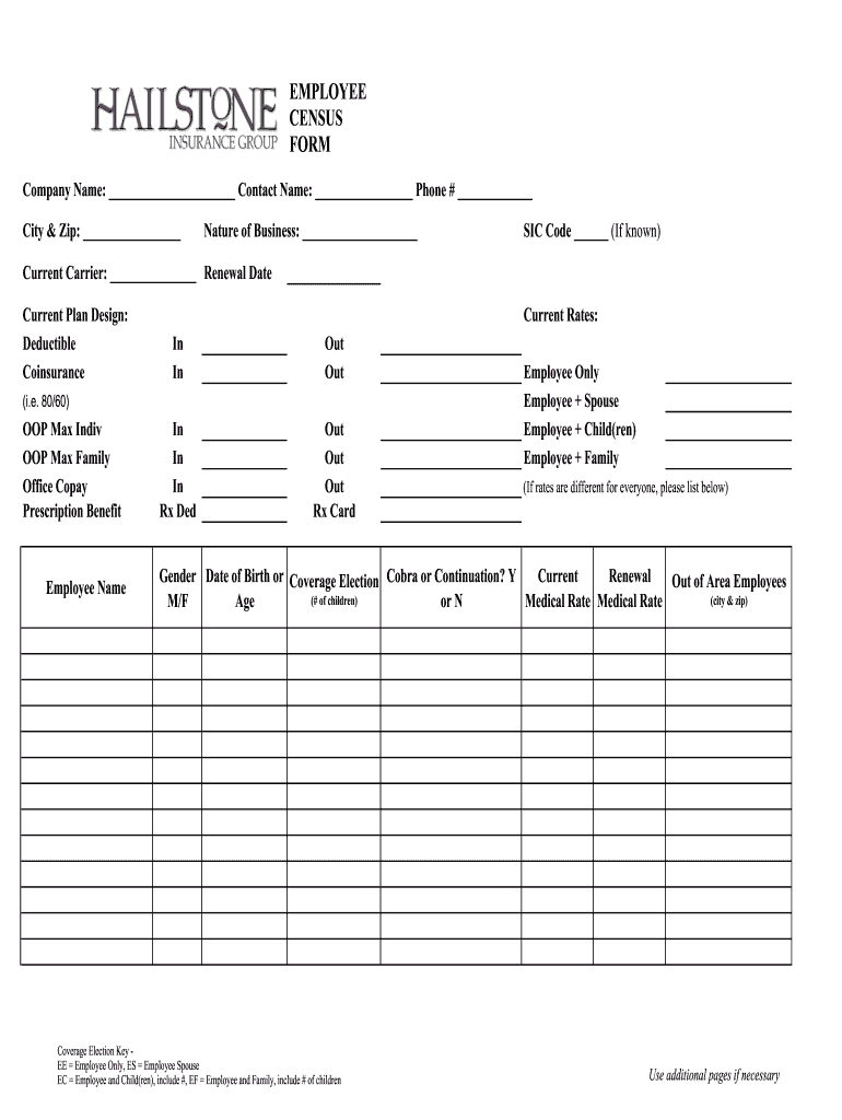 Health Insurance Census Form Excel