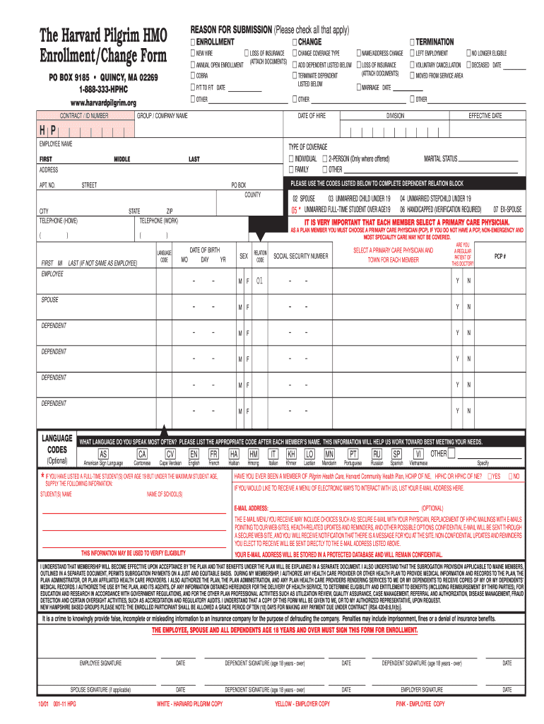  Harvard Pilgrim Ppo Enrollment Form 2001-2024