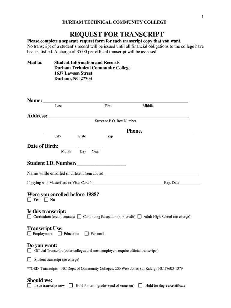 Durhamtech Edu Transcript  Form