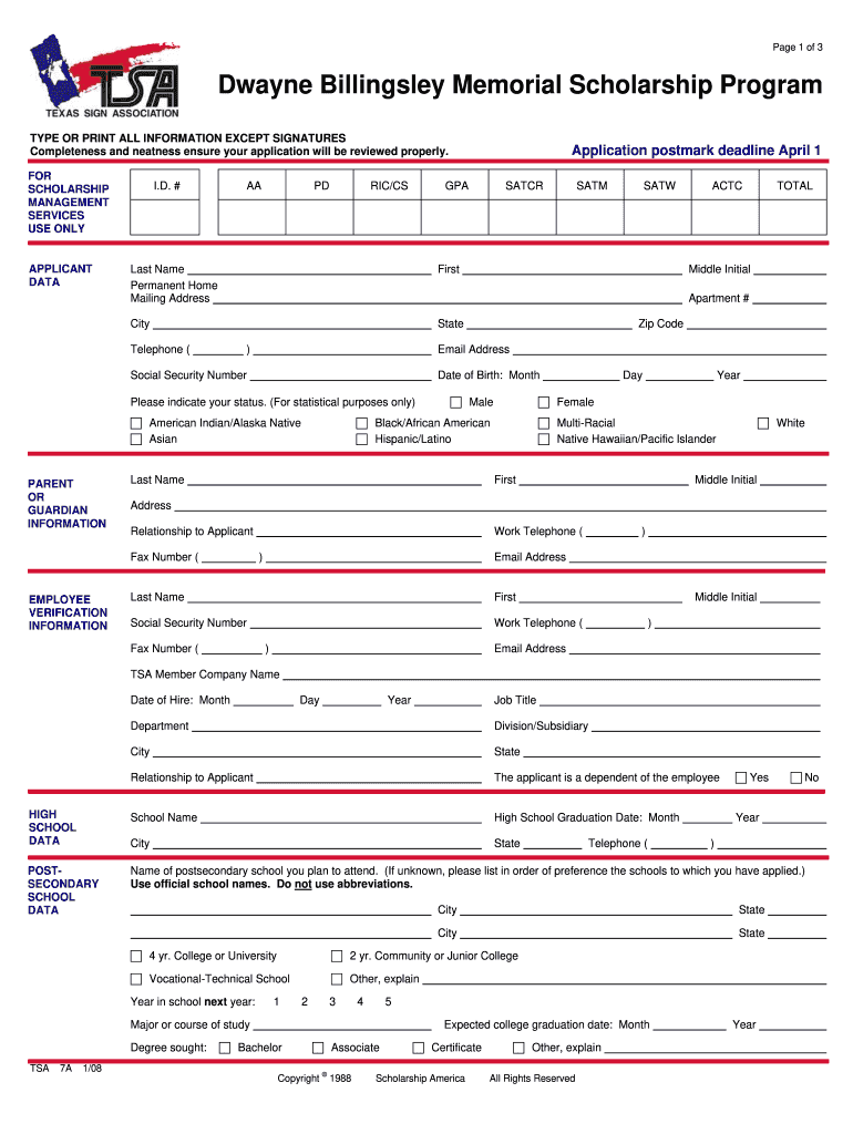 Dwayne Billingsley Memorial Scholarship  Form