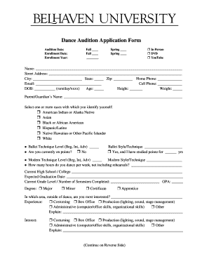 Dance Audition Form Template