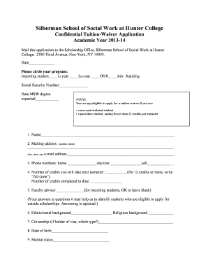 Silberman School of Social Work Tuition Waiver Form 2013-2024