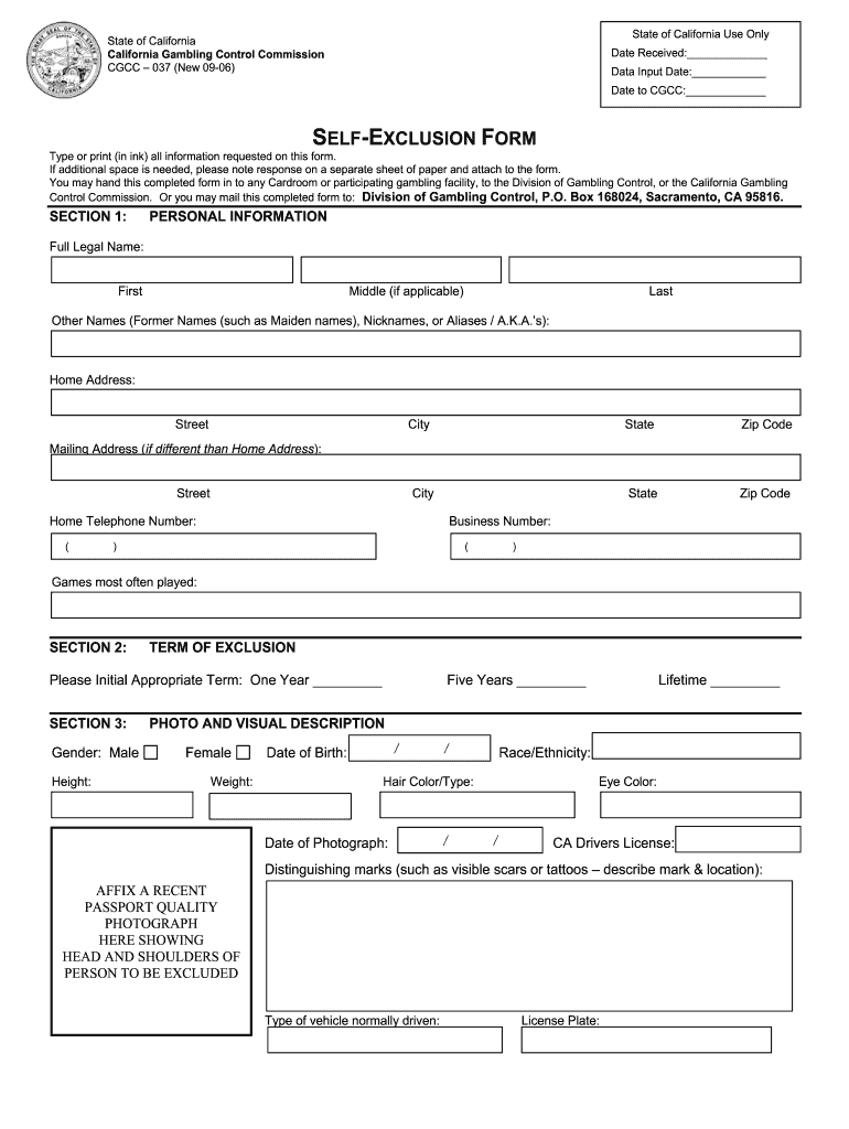 West Va Gambling Self Exclusion  Form