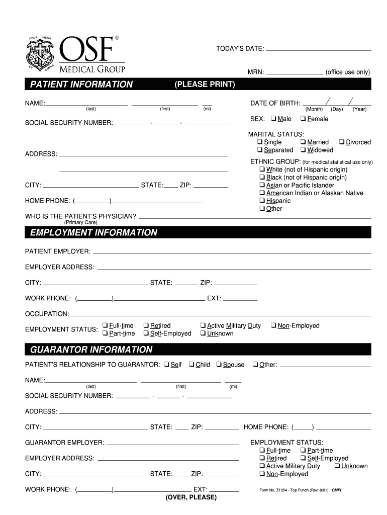 Patient Information Form OSF Medical Group Osfmedicalgroup