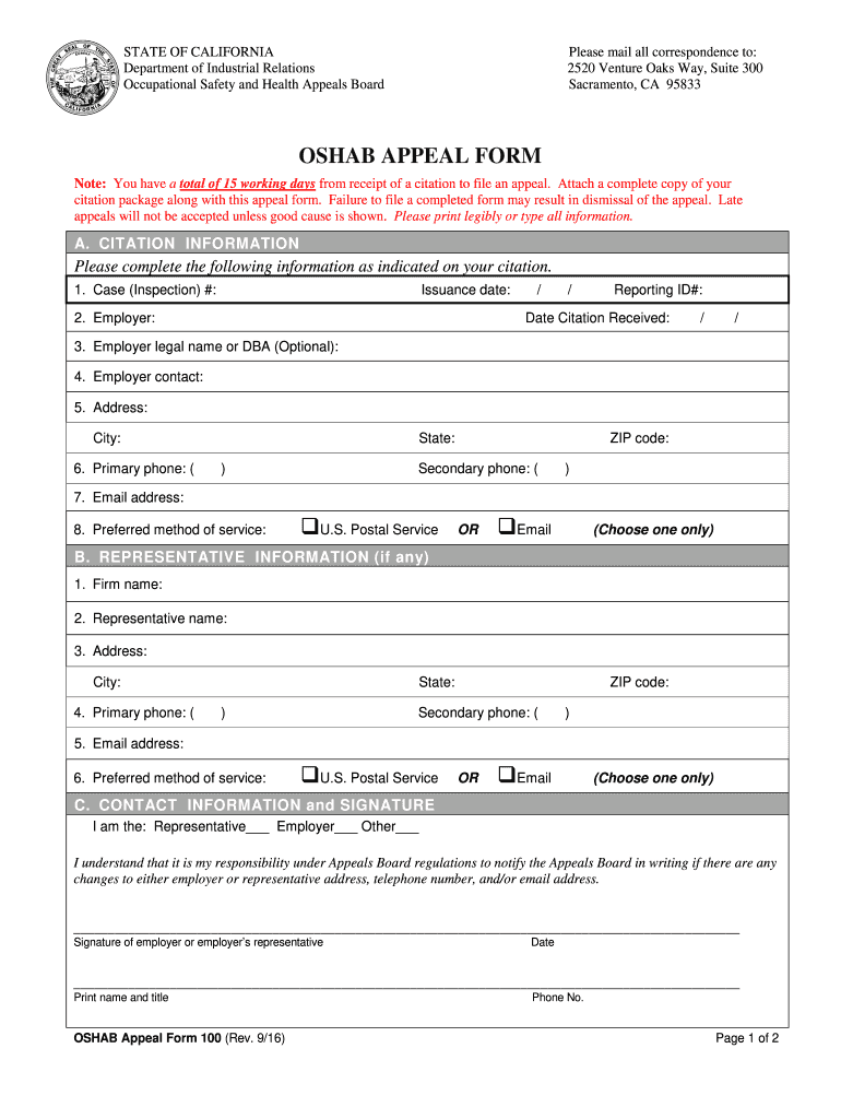 Osha Appeal Form