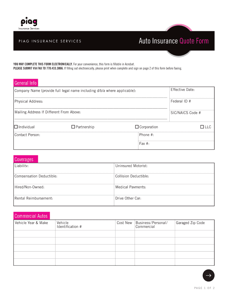 Commercial Insurance Quote Sheet  Form