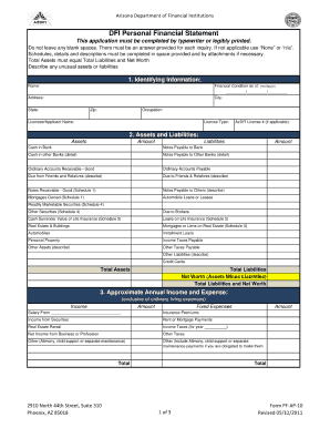 Dfi Personal Financial Statement Form