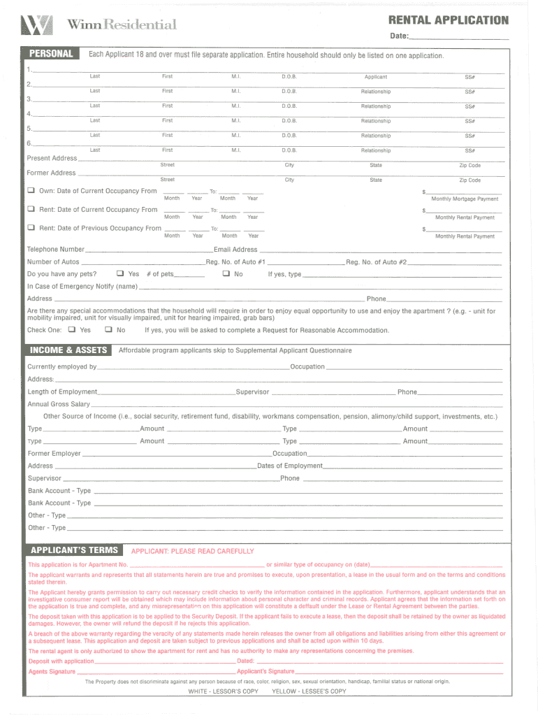 Winn Residential Affordable Housing Application  Form