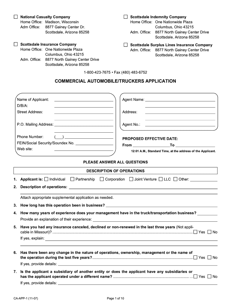  Commercial Insurance Application Truckers Forms 2007-2024