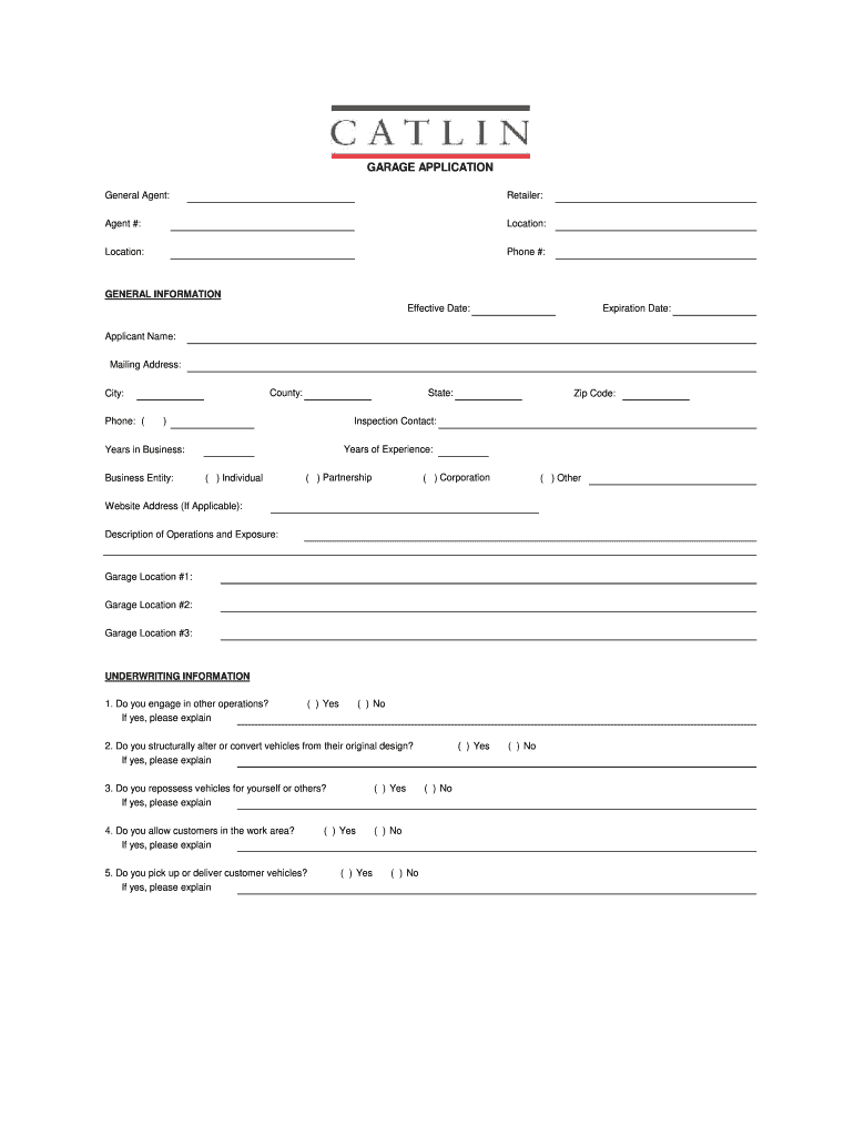 Catlin Garage Application  Form
