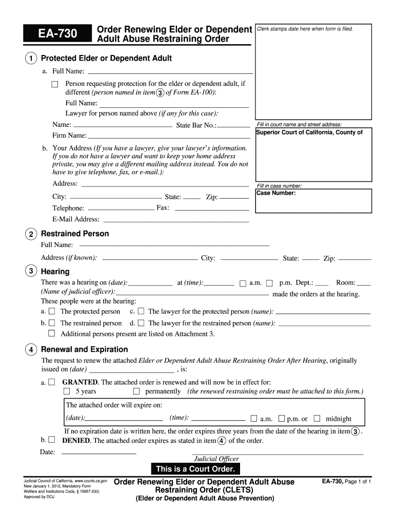 California Renewing Elder Adult  Form