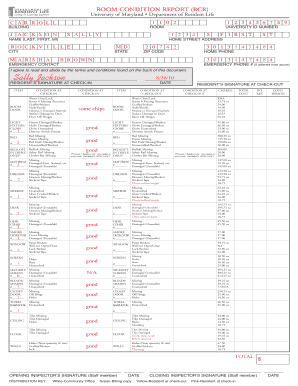 Umd Room Condition Report  Form