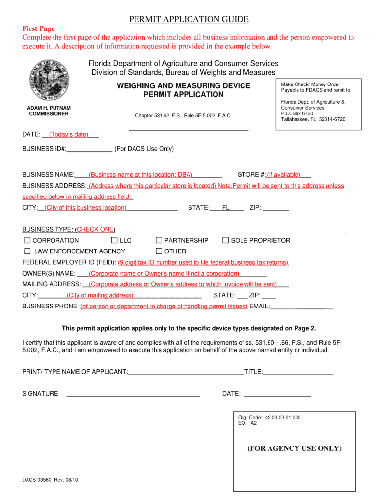Florida Weight and Measuring Device Permit Application Form