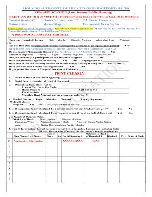 Bridgeport Housing Authority Application  Form