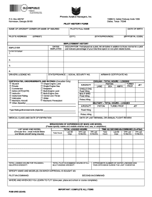 Phoenix Aviation Managers Pilot History Form