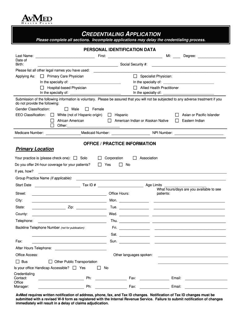  Avmed Credentialing Application  Form 2011