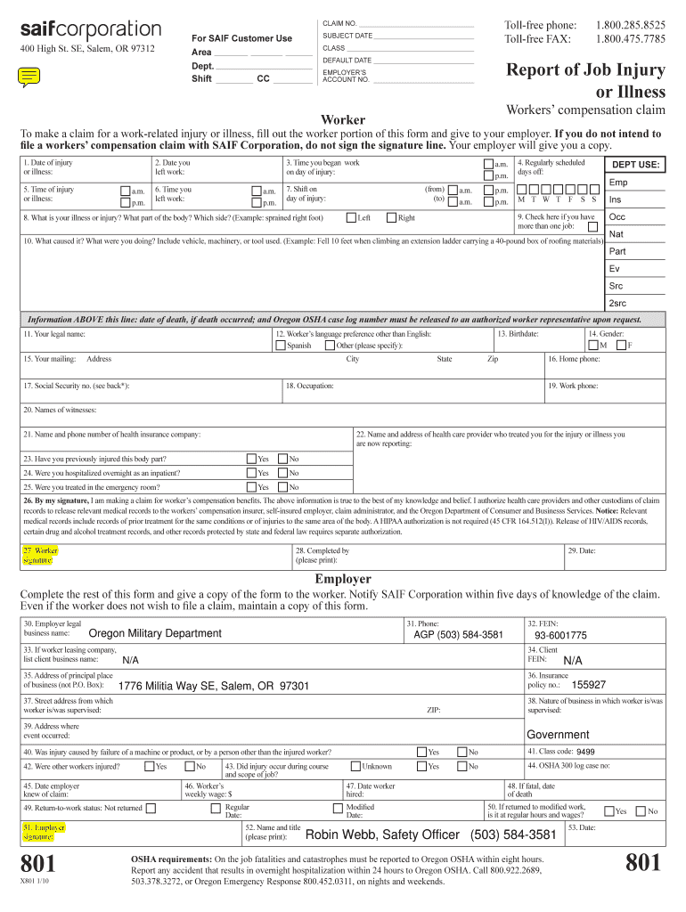  Saif 801 Fillable Form 2017