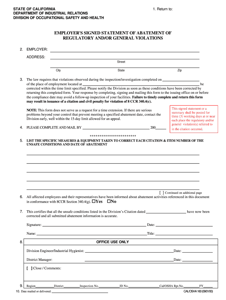 Form Cal Osha 160