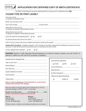  Nebraska Birth Certificate Application PDF 2009