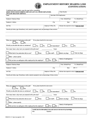 F262 013 111 Continuation Emp History Hearing Loss Continuation Lni Wa  Form