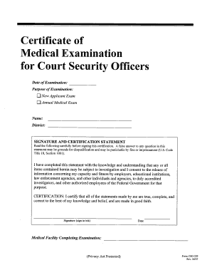 Security Guard Medical Examination Form