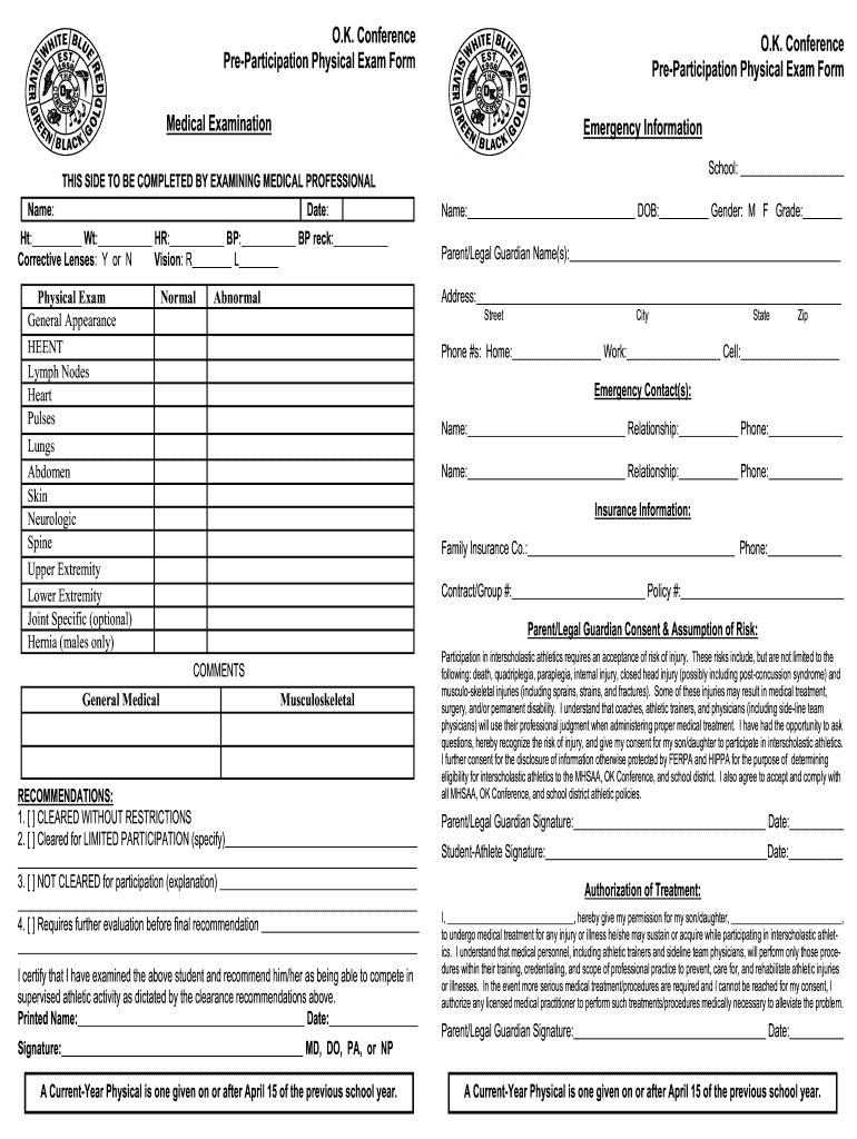 Standard Physical Form for Employment