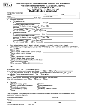 Sleep Study Order Form