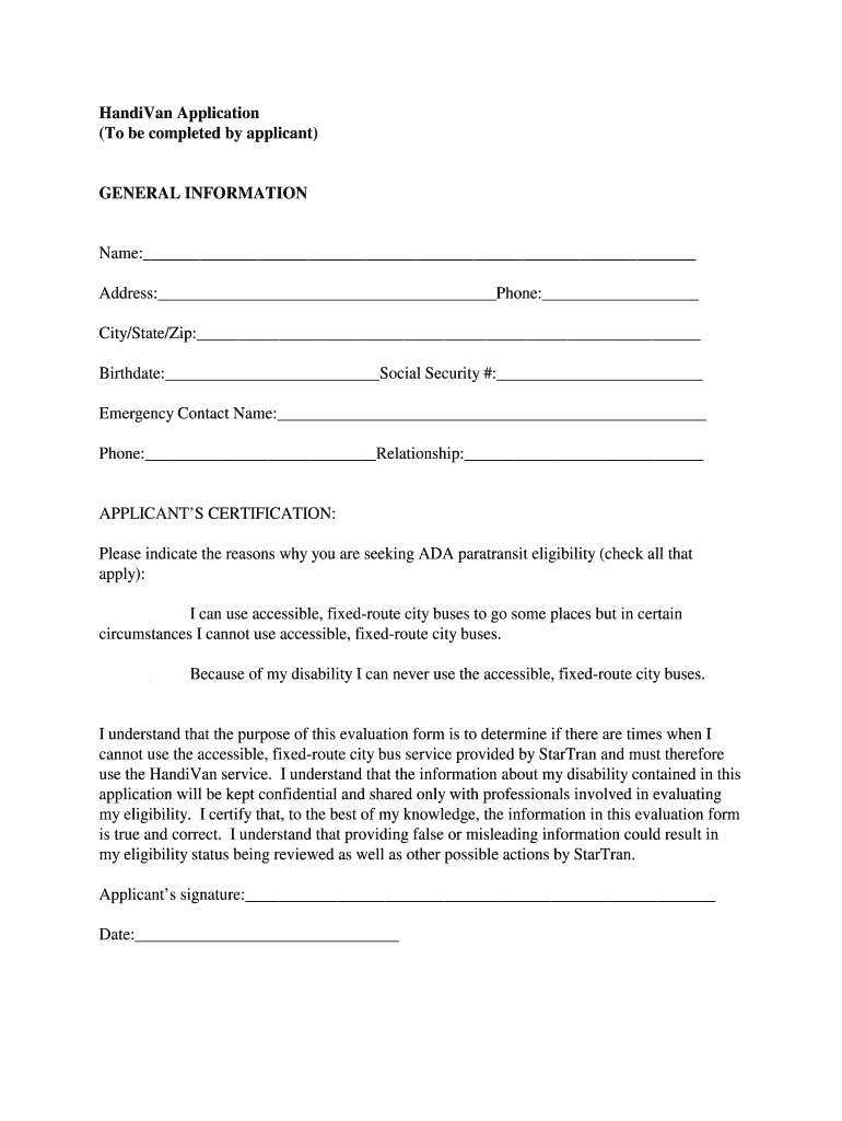 Handivan Application Form