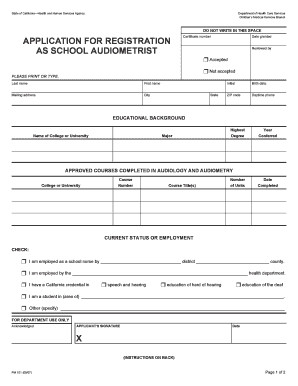 School Audiometrist Certificate  Form